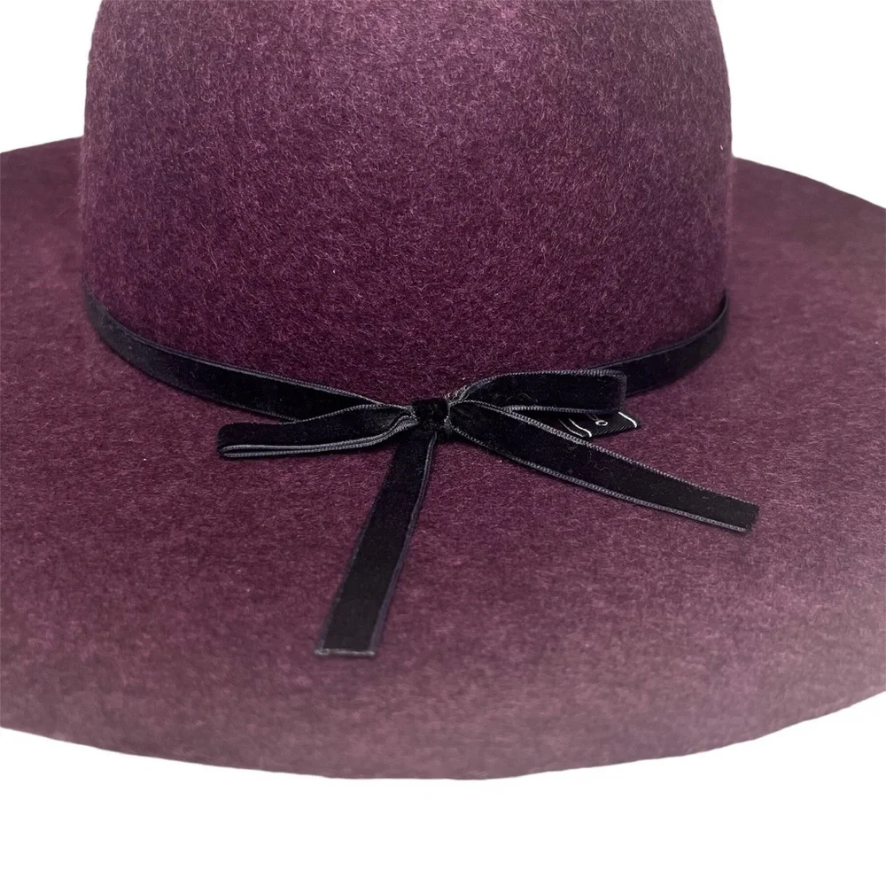 Grace Hats Plum Purple 100% Wool Floppy Wide Brim Hat with Black Ribbon …